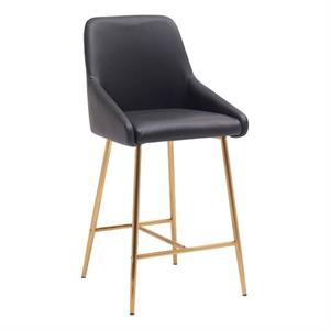 Plata Import Naila 26&quot Gold Counter Stool in Black Faux Leather (Set of 2)