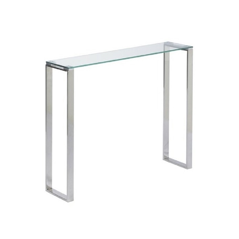 Plata Import Modern Narrow Clear Glass Console Table with Chrome Legs 30