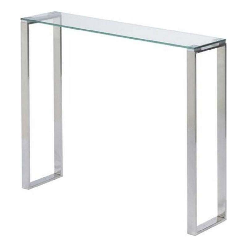 Plata Import Modern Narrow Clear Glass Console Table with Chrome Legs 36