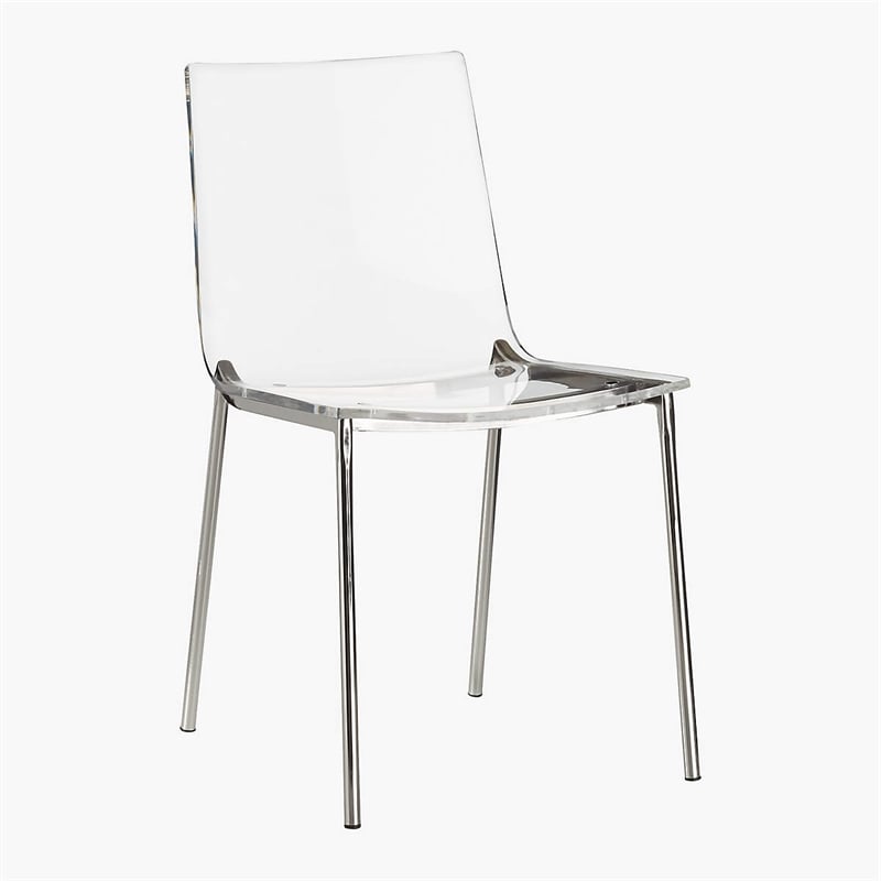 Clear Acrylic Chiaro Dining Chair with Silver Legs (Set of 2)