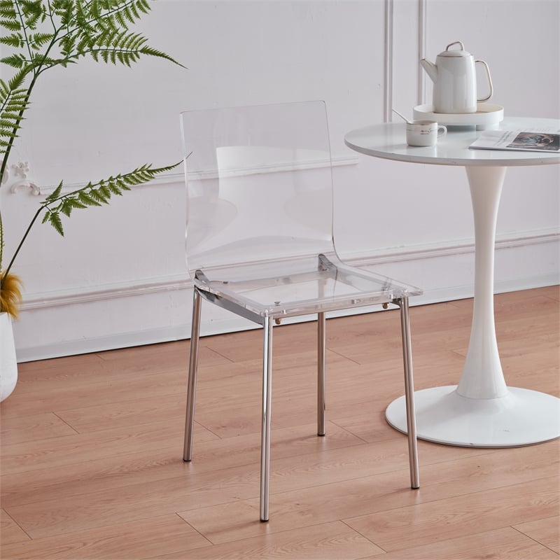 Clear Acrylic Chiaro Dining Chair with Silver Legs (Set of 2)