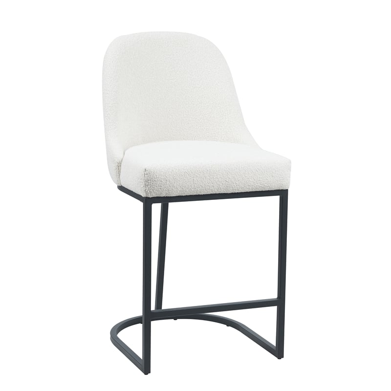 Mahtal Boucle Fabric Counter Stool With Metal Legs (Set of 2) Beige