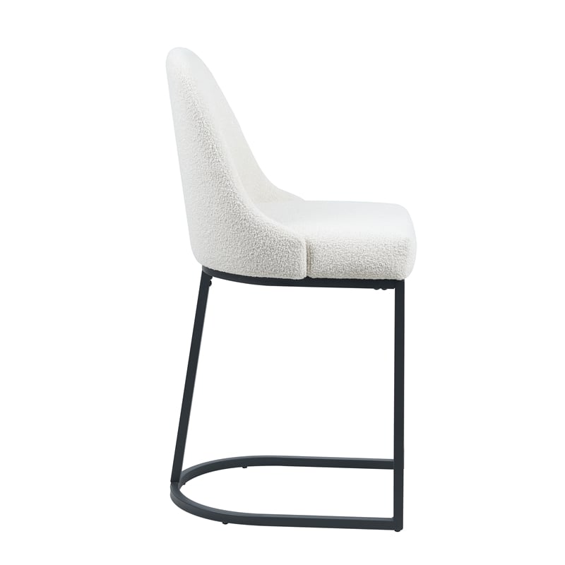 Mahtal Boucle Fabric Counter Stool With Metal Legs (Set of 2) Beige