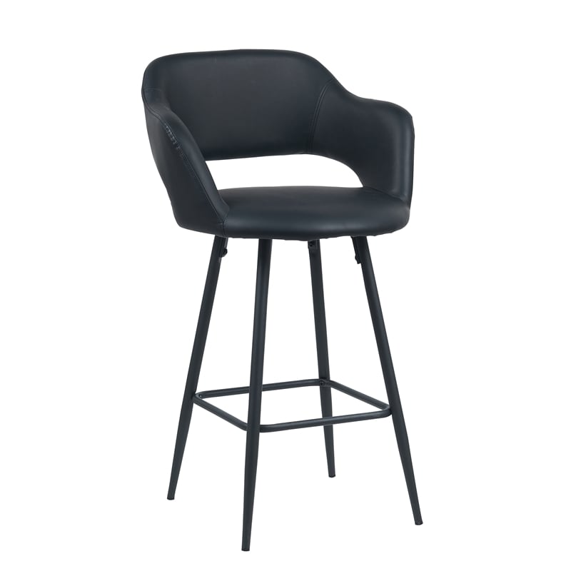 Kymberlynn Faux Leather Counter Stool With Metal legs (Set of 2) In Black