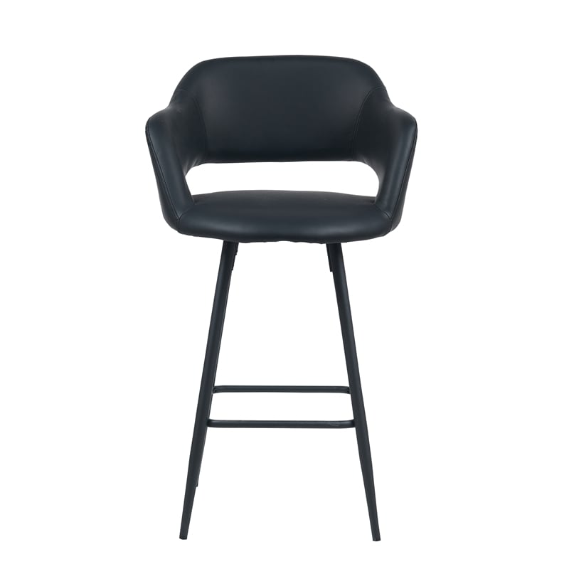 Kymberlynn Faux Leather Counter Stool With Metal legs (Set of 2) In Black