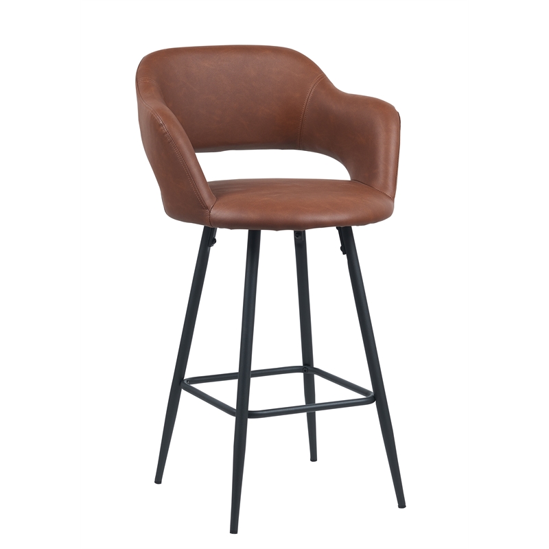 Camarda Faux Leather Counter Stool  (Set of 2) With Footrest In Brown