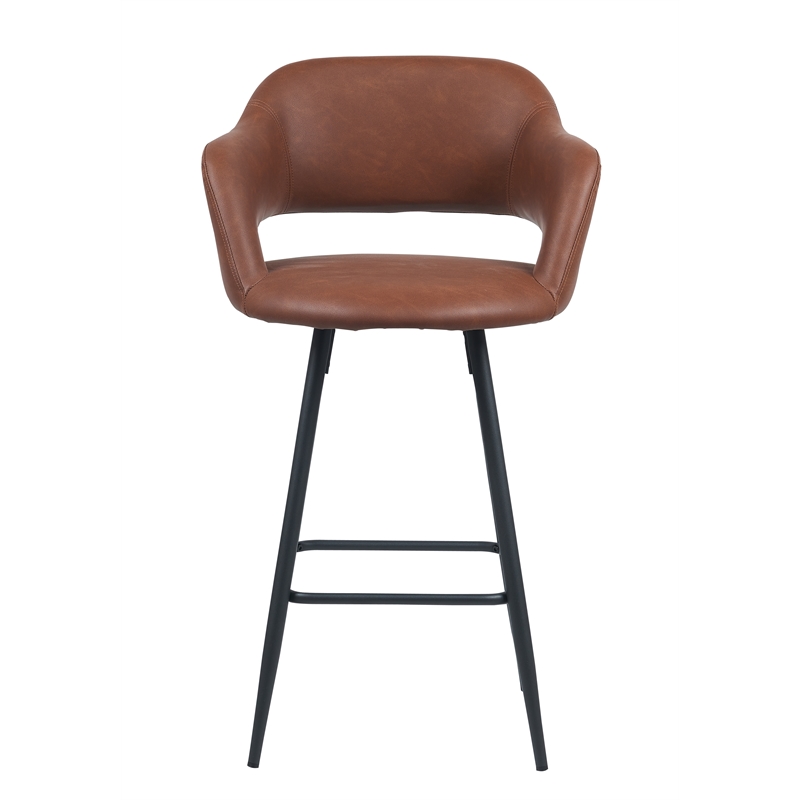 Camarda Faux Leather Counter Stool  (Set of 2) With Footrest In Brown