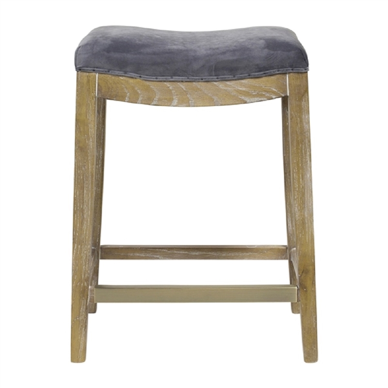 Aliette Comfortable Velvet 26'' Counter Stool With Foot rest In Gray