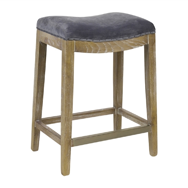 Aliette Comfortable Velvet 26'' Counter Stool With Foot rest In Gray