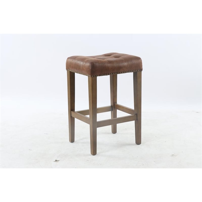 Mahtab 26'' Tufted Nail head  Faux Leather Counter Stool In Brown