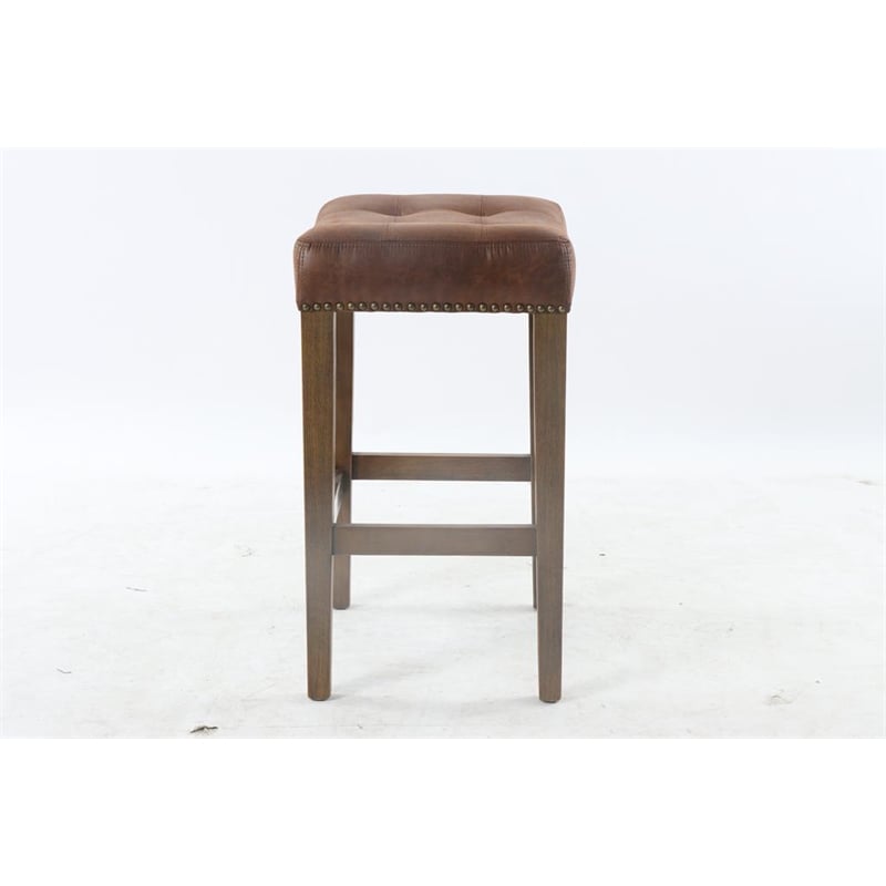 Mahtab 26'' Tufted Nail head  Faux Leather Counter Stool In Brown