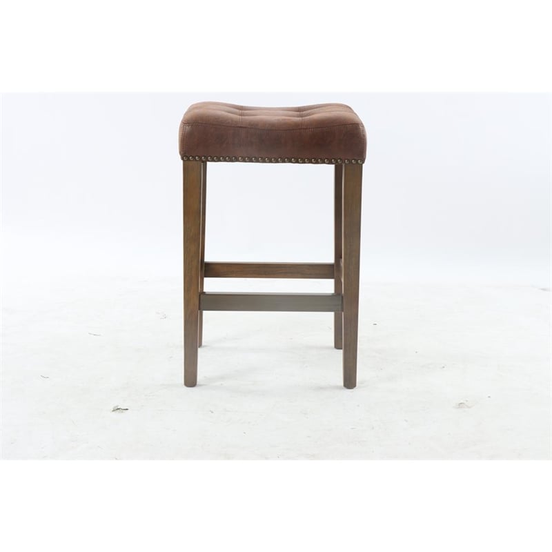 Mahtab 26'' Tufted Nail head  Faux Leather Counter Stool In Brown