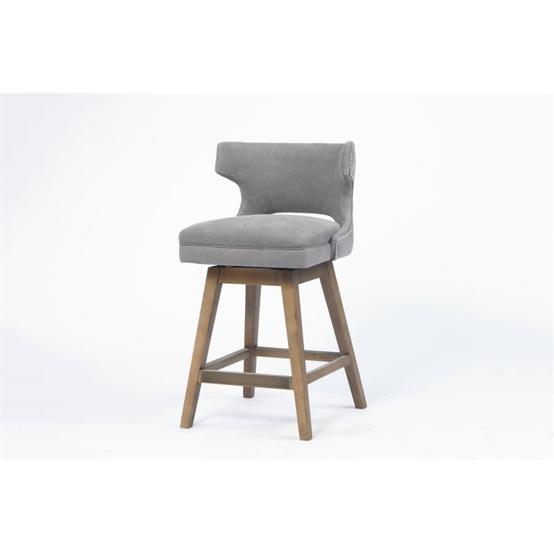 Delmaria Fabric Wingback Foot rest  26-inch Swivel Counter Stool In Gray