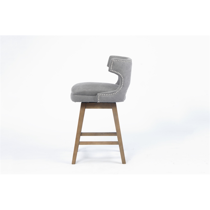 Delmaria Fabric Wingback Foot rest  26-inch Swivel Counter Stool In Gray