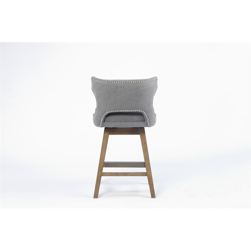 Delmaria Fabric Wingback Foot rest  26-inch Swivel Counter Stool In Gray