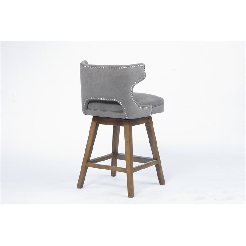 Delmaria Fabric Wingback Foot rest  26-inch Swivel Counter Stool In Gray