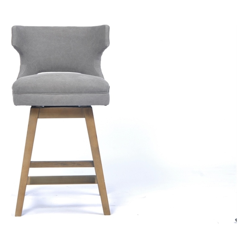 Delmaria Fabric Wingback Foot rest  26-inch Swivel Counter Stool In Gray