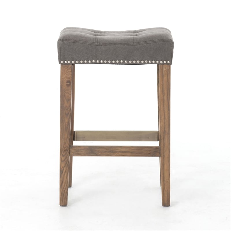 Stacee Modern Fabric Side With Tufted Wooden Frame 26'' Counter Stool In Gray