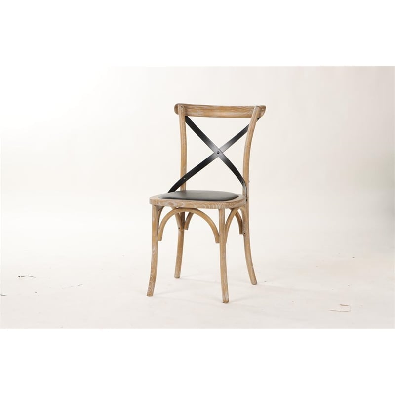 Scher Cross back and Faux leather Seat Side Dining Chair (Set of 2) In Brown