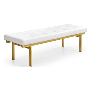 Aurelia Goldtone Tufted Faux Leather/Metal Upholstered Bench In White