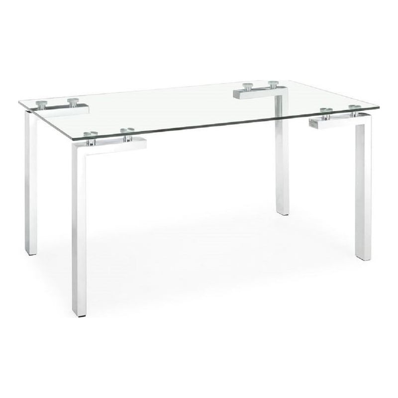 Elodie Modern Clear Glass Dining Table With silver Metal Legs
