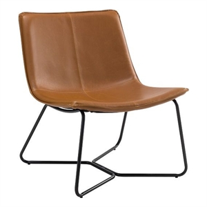 Gemma Upholstered Tan Faux Leather Lounge Chair With Black Sled Legs