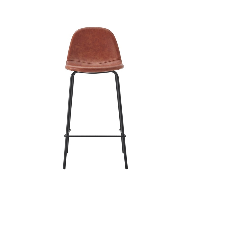 Alaska Faux Leather Upholstered Bar Stool with Metal Base In Tan( Set of 2)