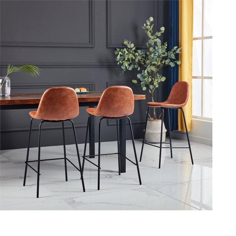 Alaska Faux Leather Upholstered Bar Stool with Metal Base In Tan( Set of 2)