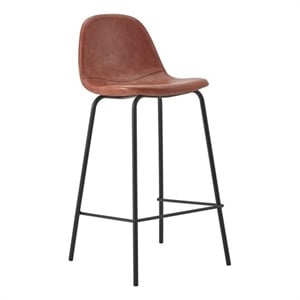 Alaska Faux Leather Upholstered Bar Stool with Metal Base In Tan( Set of 2)