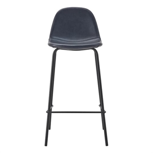 Martina Faux Leather Bar Height Stool with Kick Plate In Black (Set of 2)