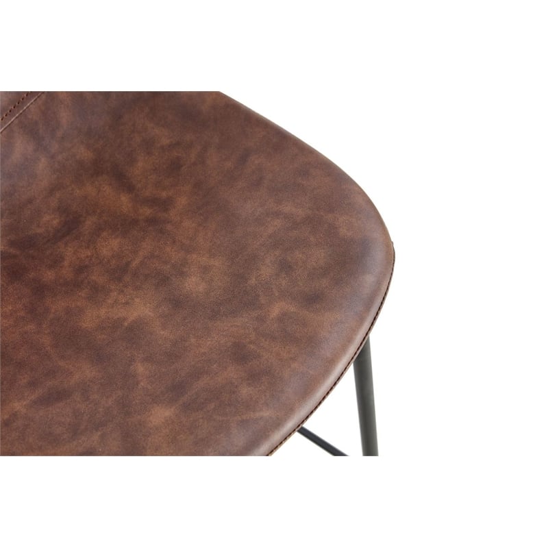 Rosana Upholstered Faux Leather Bucket Seat Bar stool In Brown (Set of 2)