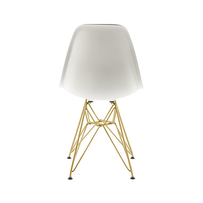 Luisa Plastic Dining Chair With Gold Eiffel Wire Legs In White ( Set of 4)