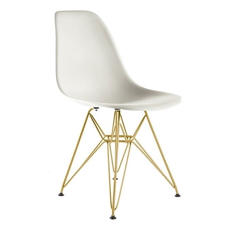Luisa Plastic Dining Chair With Gold Eiffel Wire Legs In White ( Set of 4)