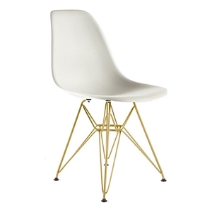 Luisa Plastic Dining Chair With Gold Eiffel Wire Legs In White ( Set of 4)