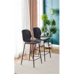 Ariella 29&quot Faux Leather Counter Stools With Metal Base in Black (Set of 2)
