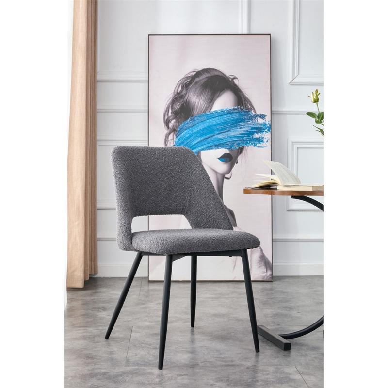 Snowflake Boucle Upholstery Dining Chair in Gray (set of 2)