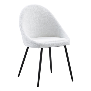 Lara Boucle Fabric Upholstered Dining Chair With Black legs In White (Set of 2)