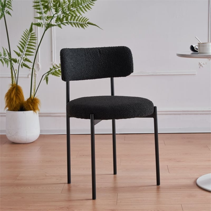 Helena Boucle Fabric Upholstered Dining Chair In Black (Set of 2)