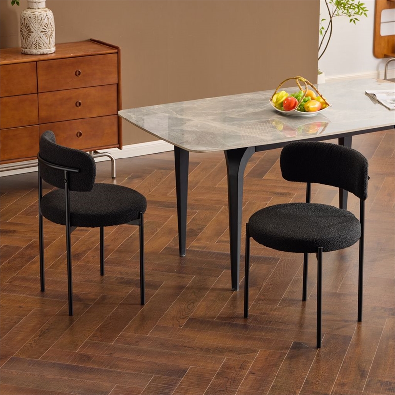 Helena Boucle Fabric Upholstered Dining Chair In Black (Set of 2)