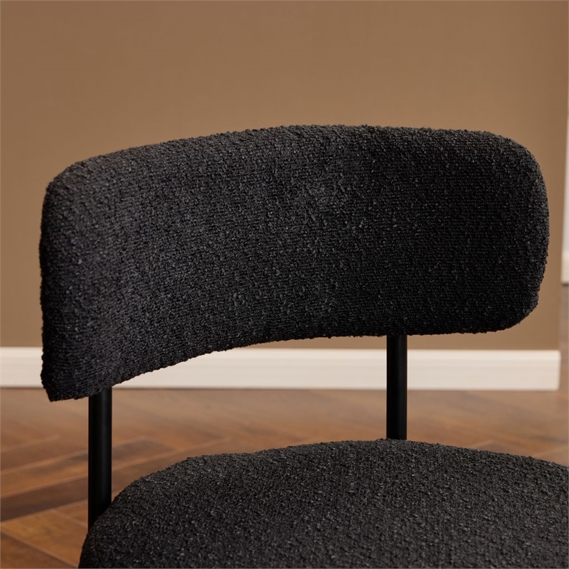 Helena Boucle Fabric Upholstered Dining Chair In Black (Set of 2)