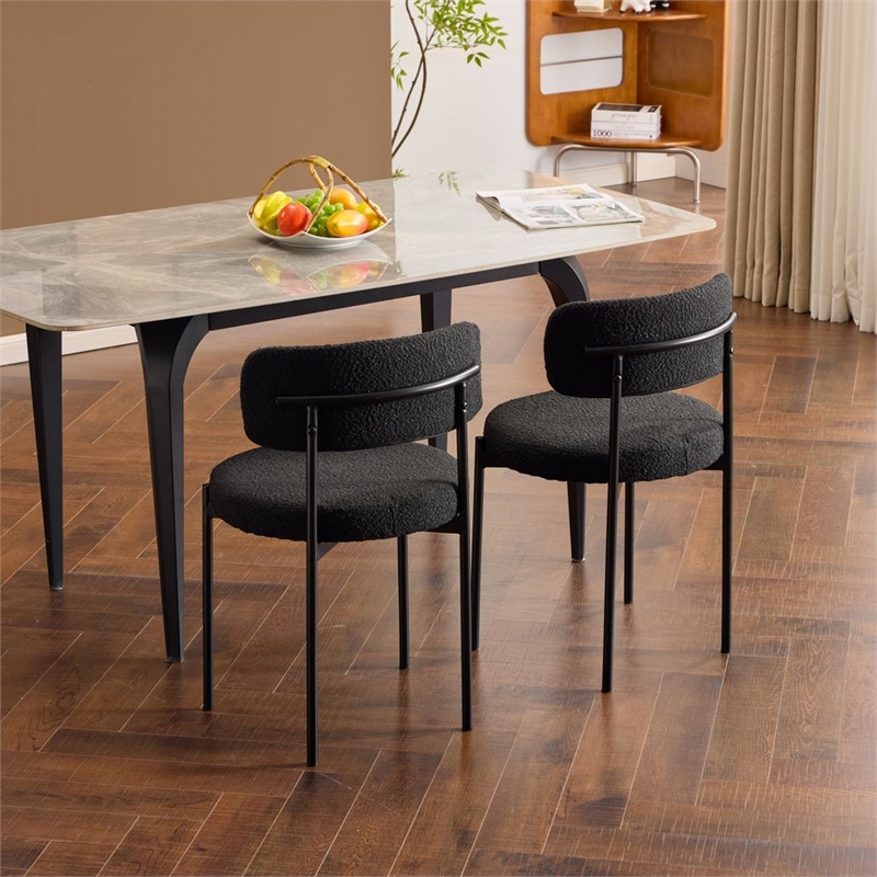 Helena Boucle Fabric Upholstered Dining Chair In Black (Set of 2)