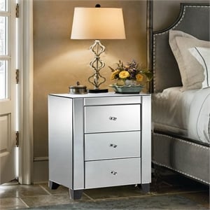 Anaya 30'' Tall Mirrored Clear Glass Nightstand With 3 Storage Drawers