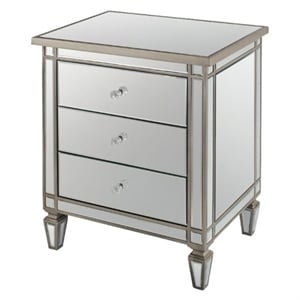 Suzy 29'' Clear Mirror Glass Nightstand With 3 Drawers