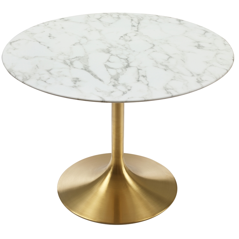 Lippa Tulip Round Marble Dining Table With Gold Base In Grey White