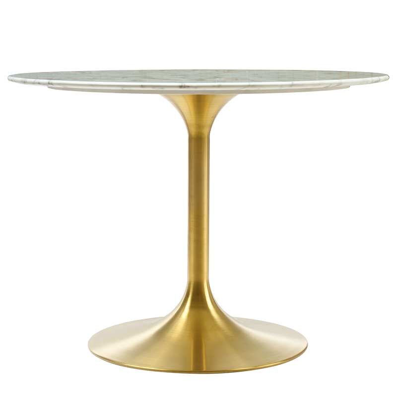 Lippa Tulip Round Marble Dining Table With Gold Base In Grey White