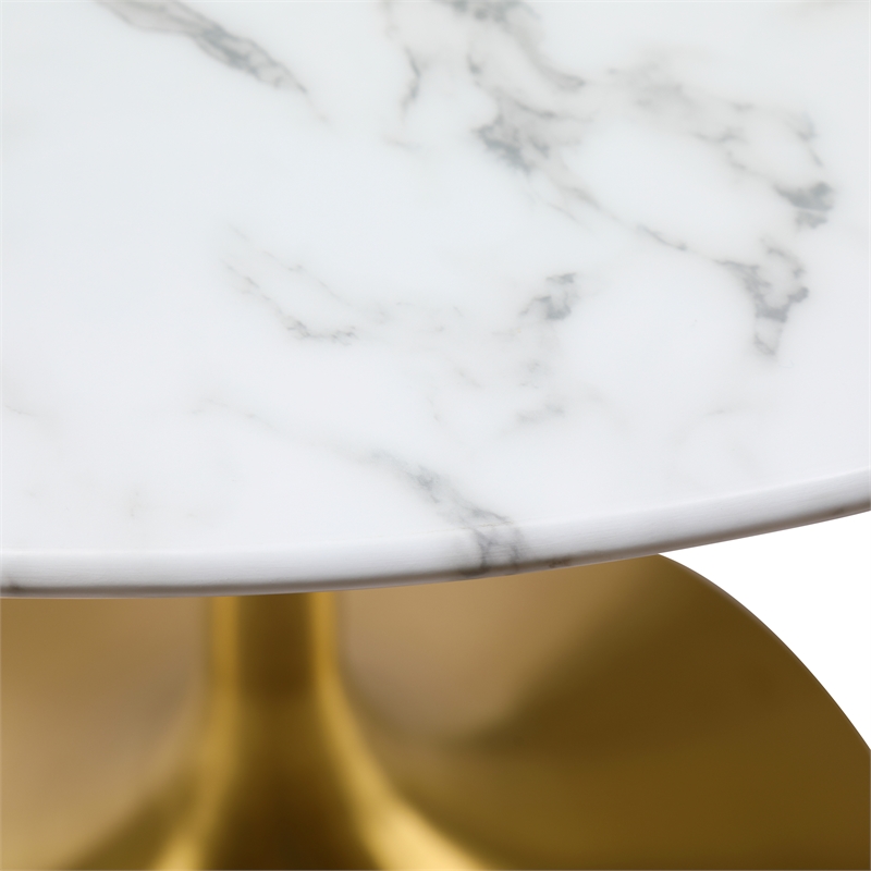 Lippa Tulip Round Marble Dining Table With Gold Base In Grey White
