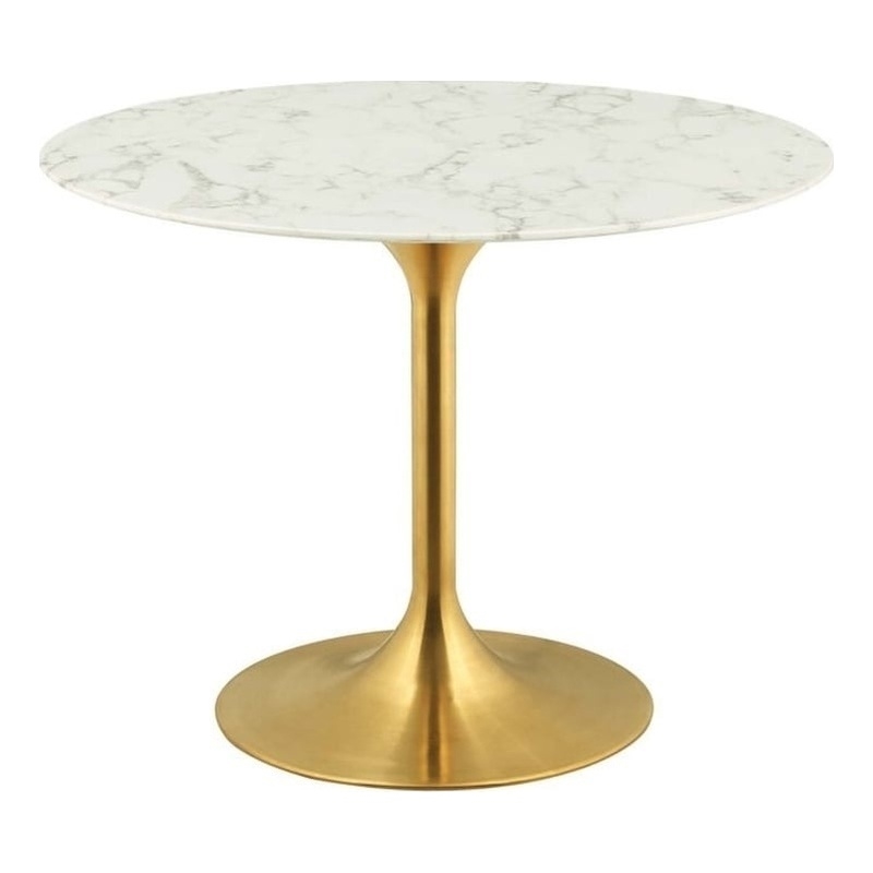 Lippa Tulip Round Marble Dining Table With Gold Base In Grey White