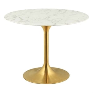 Lippa Tulip Round Marble Dining Table With Gold Base In Grey White