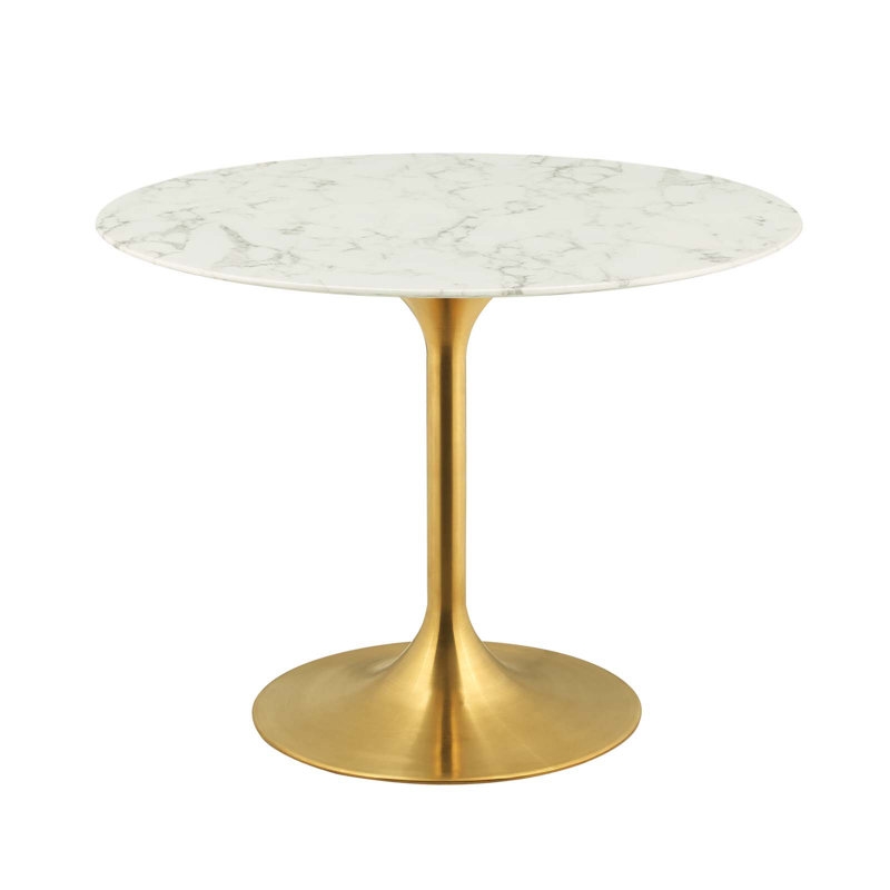 Lippa Tulip Round Marble Dining Table With Gold Base In Grey White