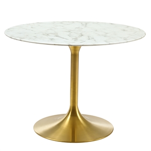 Lippa Tulip Round Marble Dining Table With Gold Base In Grey White
